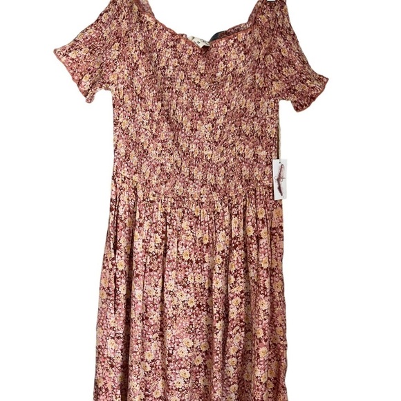 Nwt-Jessica Simpson Aldan Short Sleeve Smocked Wild Rose Botanical Dots Size Med - Picture 5 of 8